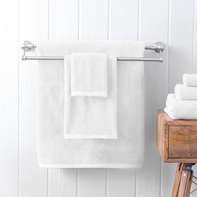 Welhome Franklin 100% Cotton Popcorn Textured Towel Set - 6 Piece 600 GSM, Soft & Plush, 2 Bath Towels, 2 Hand Towels, 2 Washcloths, White