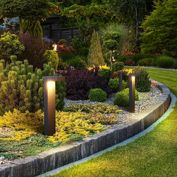 EDISHINE Low Voltage Pathway Lights Wired, 3000K 3.2W 50,000Hrs Waterproof LED Outdoor Landscape Lighting with Connectors, 12V Modern Cast-Aluminum Landscape Path Lights for Walkway Garden, 4 Pack