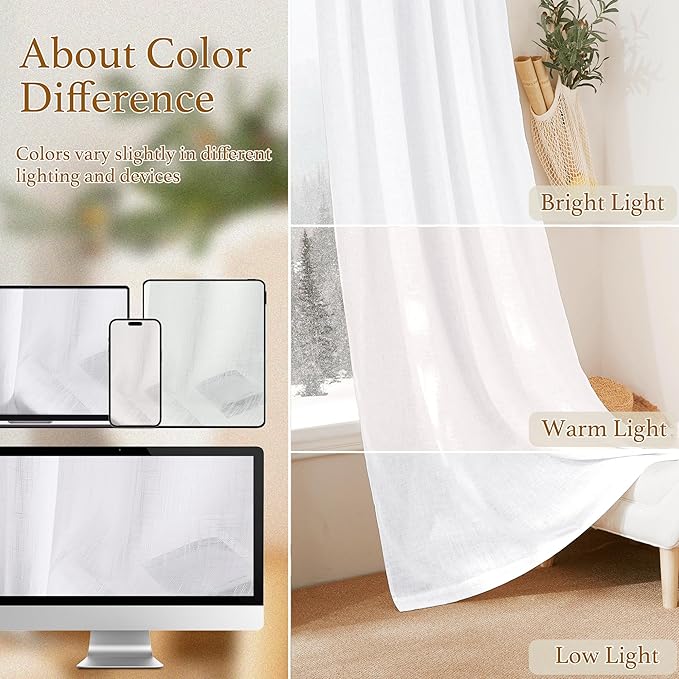 RYB HOME White Sheer Curtains 84 inches, Durable Wrinkle Resistant Light Filtering Textured Short Curtains for Living Room Bedroom Dining Room, W 42 x L 84 inches, 2 Panels Set