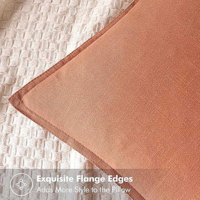 MIULEE Decorative Linen Pillow Covers 18x18 Inch Coral Boho Farmhouse Neutral Couch Throw Pillows for Bed Pack of 2 Accent Modern Pillowcase Summer Sofa Livingroom Home Decor