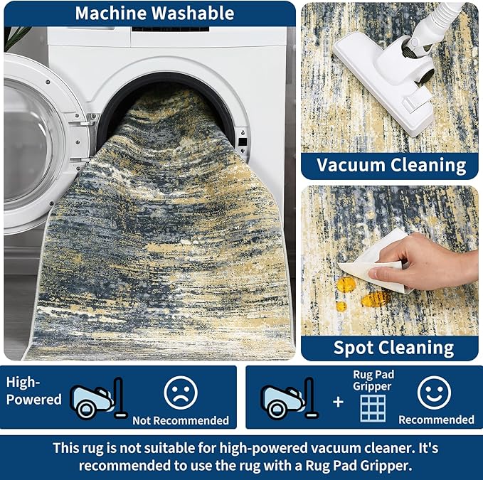 Washable Runner Rug 2x6 Modern Abstract Kitchen Rugs, Non Slip Bathroom Rug, Low Pile Laundry Room Soft Long Carpet for Hallway Bedroom Entryway, Yellow/Black