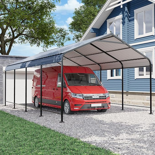 Mental Carport Canopy 12x20 Heavy Duty, Outdoor Car Ports Garage with Galvanized Steel Roof and Frame, Car Shelter Protect from Sun and Heavy Snow for Boat, Car and Tractors
