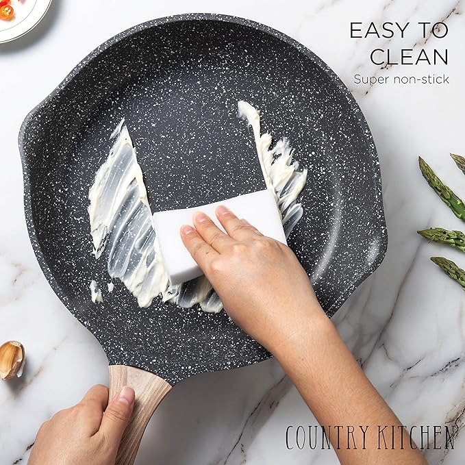 Country Kitchen Non-Stick Cast Aluminum Cookware Set - Durable Kitchen Cookware for Everyday Cooking, Grey, 11 Pc.