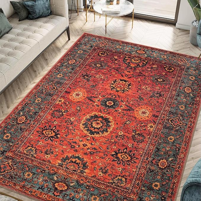 Keen Home Design 10x14 Rug - Machine Washable Area Rug with Non-Slip Backing, Ideal for Living Room, Dining Room, Bedroom - Vintage, Easy Clean, Durable, Low Pile Rug - (9'7" x 14')