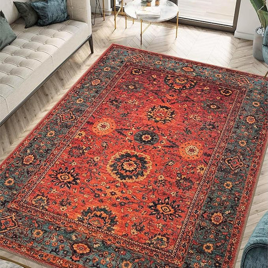 Keen Home Design 10x14 Rug - Machine Washable Area Rug with Non-Slip Backing, Ideal for Living Room, Dining Room, Bedroom - Vintage, Easy Clean, Durable, Low Pile Rug - (9'7" x 14')