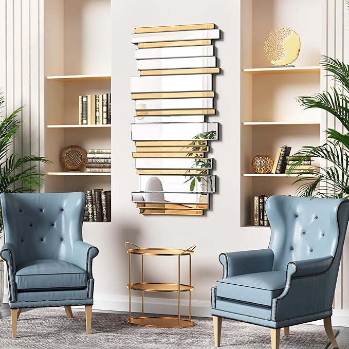 27×55inch Gold Mirrors for Wall Beveled Rectangle Accent Mirrors for Wall Contemporary Decor Livinig Room Decorative Mirrors for Decor