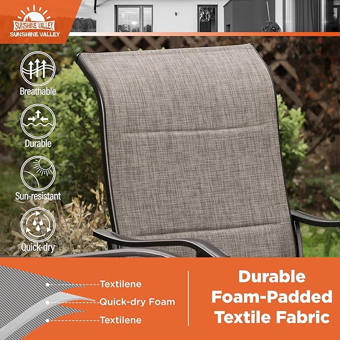 5 Piece Patio Dining Set for 4, Outdoor Table and Chairs Set with Square Patio Dining Table(1.57" Hole) & 4 Textilene Patio Dining Chairs, Outdoor Dining Table Set for Deck Backyard