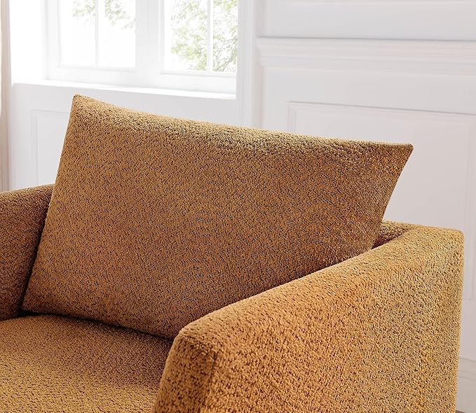 Oversized Accent Chair Modern Boucle Armchair for Living Room- 37" Wide Accent Chair with Solid Wood Legs, Curry Upholstered Lounge Chair for Bedroom & Office, Cozy Reading Chair (Easy Assembly)