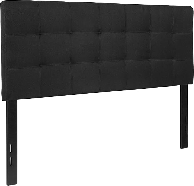 EMMA + OLIVER Quilted Tufted Upholstered Full Size Headboard in Black Fabric