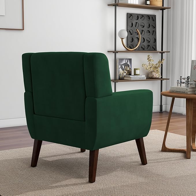 Accent Chair, Modern Velvet Arm Chair for Living Room, Bedroom, Comfy High-Resilient Sponge Reading Chair for Small Spaces （Velvet Retro Green, Set of 1