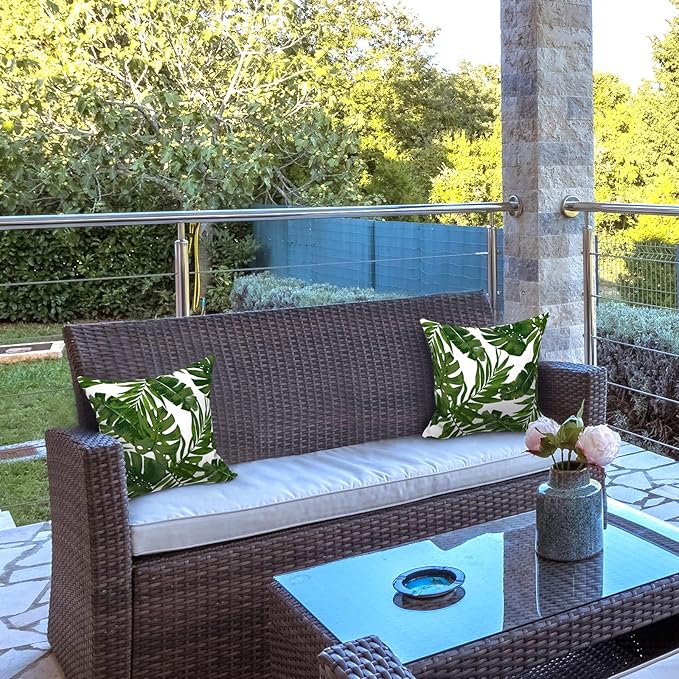 LVTXIII Outdoor/Indoor Throw Pillows, Decorative Throw Pillows with Inserts, 18”x18” Square Pillows for Bed, Couch, Sofa and Patio Furniture (Set of 2, Palm Green)