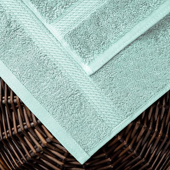 Superior Egyptian Cotton Pile Bath Towel Set of 2, Ultra Soft Luxury Towels, Thick Plush Essentials, Absorbent Heavyweight, Guest Bath, Hotel, Spa, Home Bathroom, Shower Basics, Sea Foam