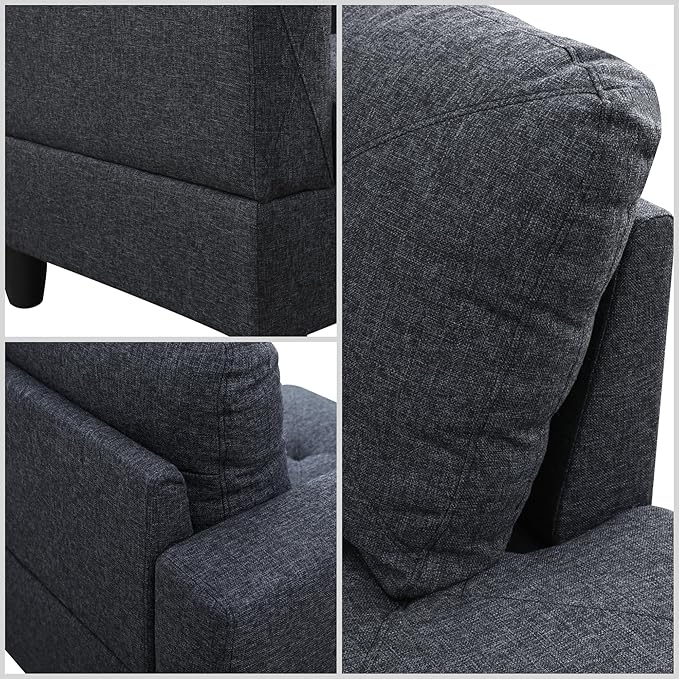 L Shaped Couch, Modular Sectional Sofa with Chaise, Modern Modular Sofas Furniture Sofa Couches for Living Room/Apartment/Office/Bedroom, Black Grey