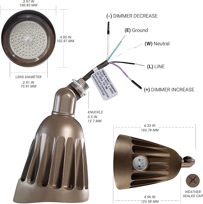 NuWatt 25W Bronze Bullet Spot Light Outdoor LED Landscape Floodlights, 3500 Lumens Bright Outdoor Light for Yard, 3000K/4000K/5000K Selectable, 1/2" Knuckle Mount, 120-277V Waterproof Flag Pole Lights