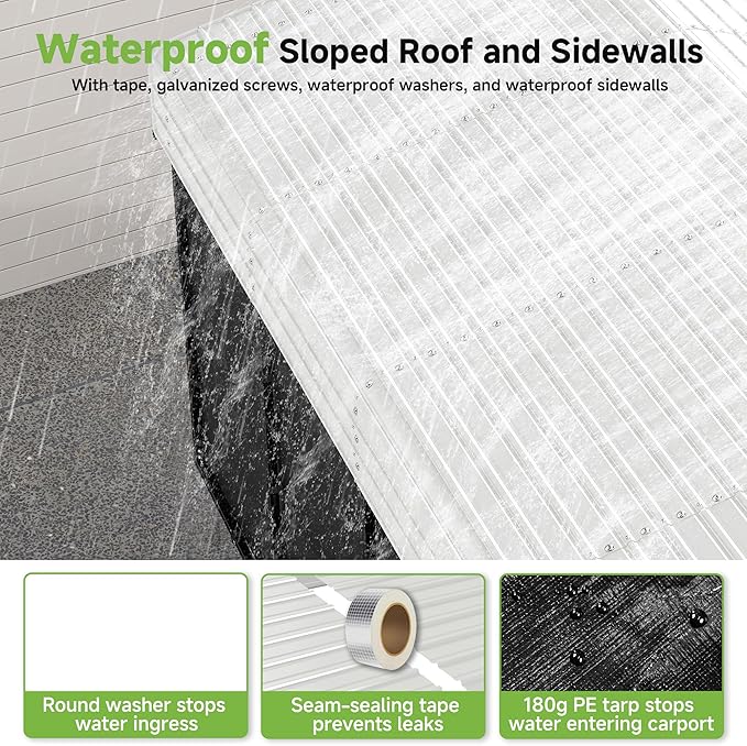 Real Relax 12x20ft Metal Carport, Heavy Duty Metal Carport Canopy Galvanized Steel Roof with Removable PE Sidewalls, Outdoor Car Shelter for Car, Boats and Truck, Cream White