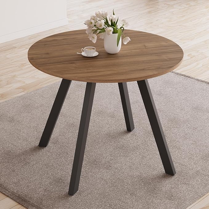 34.6 Inch Walnut Round Dining Table for 4, Space-Saving Dinette Perfect for Kitchen Dining Living Room(Walnut Table)