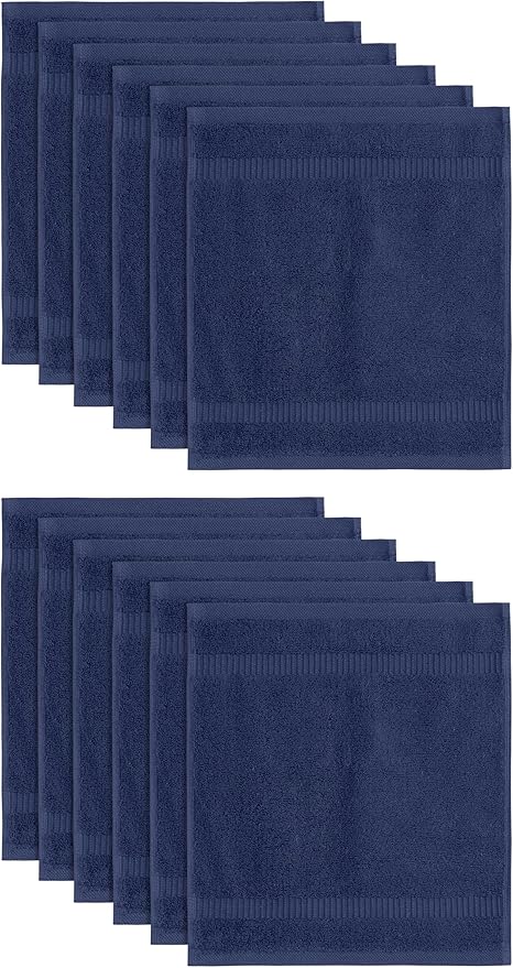 SALBAKOS 100% Turkish Cotton Washcloth Set of 12 13x13 inch | Heirloom Quality | Hotel & Spa Collection | Ultra Soft, Super Absorbent, Washcloth Towels | Made in Turkey (Navy, 12 Washcloths)