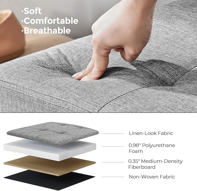 SONGMICS MAZIE Collection - 43 Inches Storage Ottoman, Foldable Storage Bench with Flipping Lid, 660 lb Load Capacity, for Entryway, Living Room, Bedroom, Light Gray ULSF71G