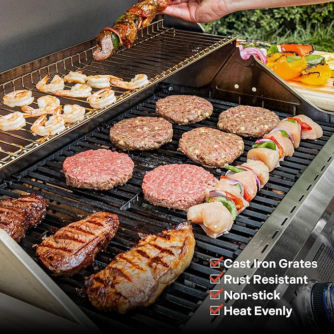 Monument Grills Larger 4-Burner Propane Gas Grills Stainless Steel Cabinet Style with Infrared Side Sear & Side Burners Knob Controls Built-In Thermometer with Stainless Steel Rotisserie Kit(2 Items)