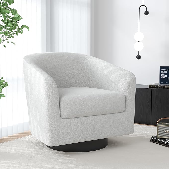 Swivel Barrel Accent Chair, Modern Round Chenille Fabric Arm Chair for Living Room, Bedroom, Comfy Club Reading Chairs for Adults（Chenille Fabric, Beige, Set of 4
