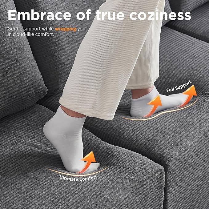 INGEROOM 79" Cloud Couch, Loveseat Sofa with Deep Seat, Modern Plush Corduroy Small Couch for Living Room Bedroom（Dark Gray）