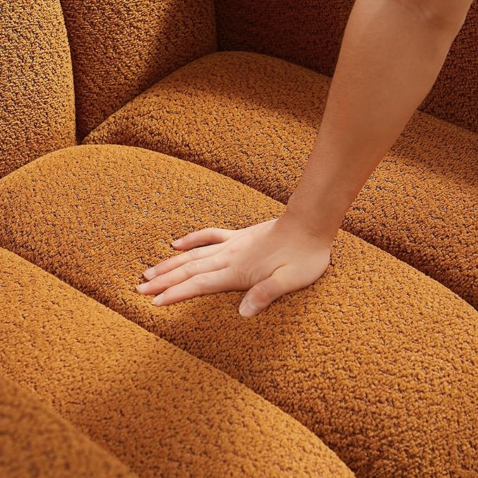 Oversized Accent Chair, Modern Living Room Chairs, Comfy Boucle Fabric Upholstered Armchair for Bedroom, Office, Waiting Room (Curry)