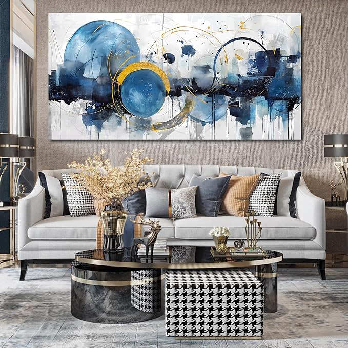 ZHAOSHOP Modern Art Work for Wall Decor - Abstract Art Room Decor for Teens - Blue Pictures Wall Decor Ready to Hang Size 29" x 59"