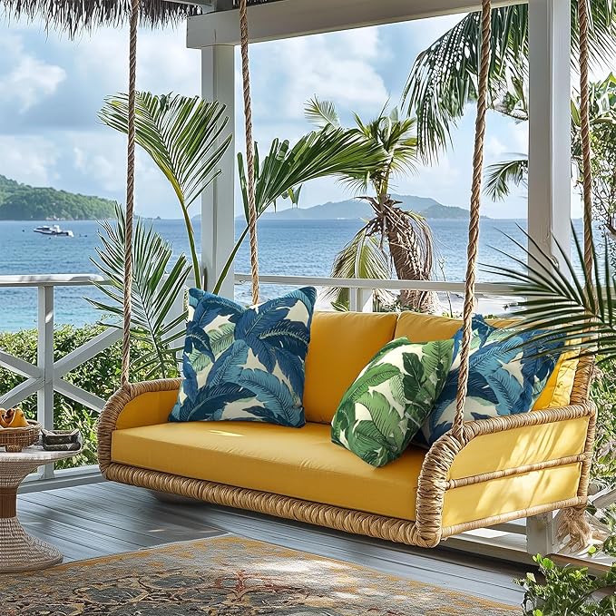 Outdoor Pillows for Patio Furniture 18x18 inch, Square Outdoor Throw Pillows with Inserts, Decorative Toss Pillows for Garden Couch Home Sofa Office Chair, Pack of 2, Swaying Palms Blue