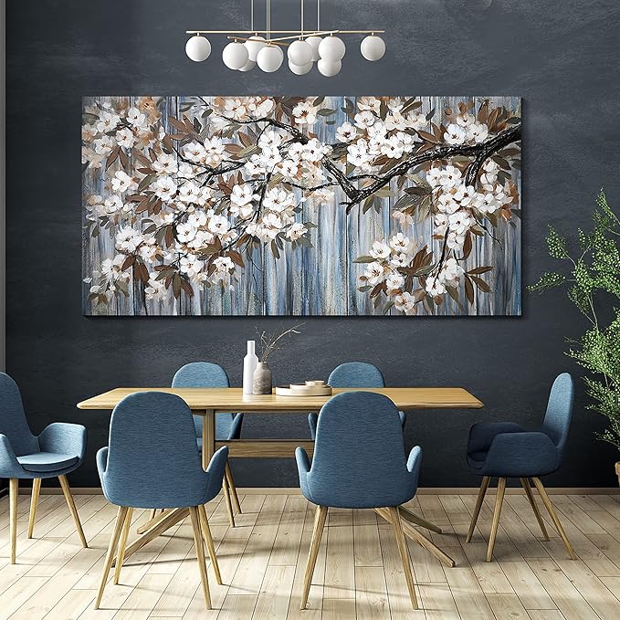 Large Canvas Wall Art for Living Room Wall Decor Abstract White Flower Tree with Gray Driftwood Picture Modern Framed Canvas Prints Artwork Ready to Hang for Bedroom Home Wall Decoration size 29x58