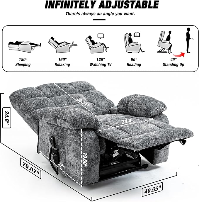 Lazy Boy Recliner Chair with Lumbar Heating ， Adjustment Power Lift Recliner Chair for Elderly/Big and Tall Recliners for People Up to 6'2"/350lb Range