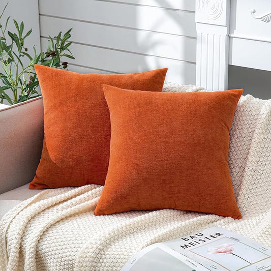 GAWAMAY Decorative Square Throw Pillow Covers 18"x18" Inch Set of 2, Super Soft Chenille Pillows Farmhouse Fall Pillowcase for Living Room Bedroom Sofa Couch Cushion Cover Burnt Orange 45x45cm
