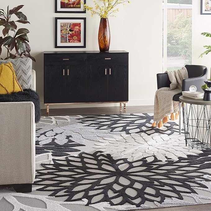 Nourison Home Aloha 114" x 156" Fabric Indoor/Outdoor Rug in Black/White Finish