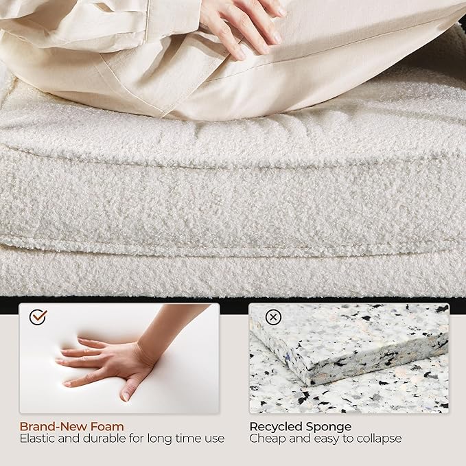 Yaheetech Teddy Boucle Fabric Armchair, Retro Leisure Accent Chair with Extra Soft Padded and Cushion, Modern Reading Arm Chair with Black Metal Frame for Living Room/Office/Bedroom/Study, Ivory, 2PC