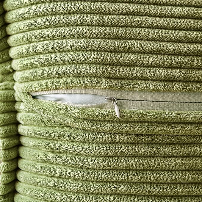 MIULEE Decorative Throw Pillow Covers for Couch Bed Livingroom 20x20 Inch Set of 2 Green Boho Accent Throw Pllows Broadside Striped Patchwork Soft Corduroy Summer Pillowcases