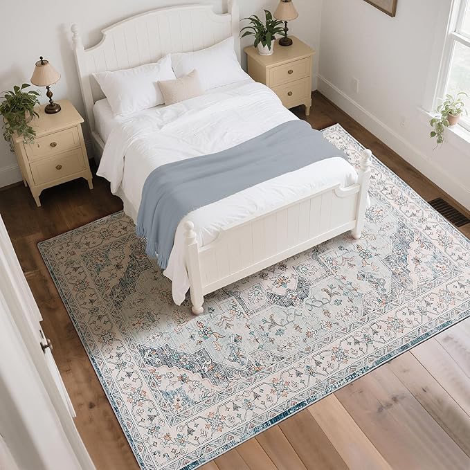 8x10 Area Rug for Living Room, Modern Washable Rug Non Slip Low Pile Large Area Rugs for Living Room, Bedroom, Farmhouse, Dining Room,Blue