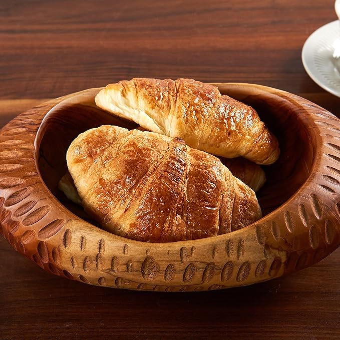 Teak Handcrafted Wooden Bowls Natural Wood Utility Bowl 11.8" X7.9" Handmade Rustic Serving Platter Fruit Snack Holder for Entry Table Vintage Artworks Dining Room Home Décor