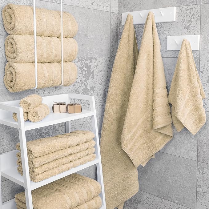 American Soft Linen Luxury 4 Piece Bath Towel Set, 600 GSM 100% Cotton Turkish Bath Towels for Bathroom, 27x54 in Extra Large Bathroom Shower Towels, Beige