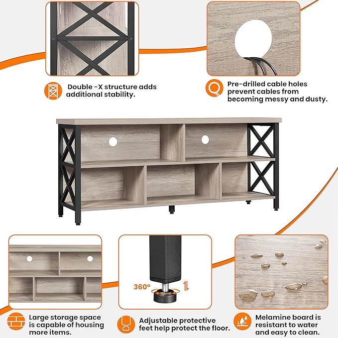Yaheetech TV Stand for TVs up to 65 Inch, Industrial Entertainment Center with Storage Compartments, Media TV Console for Living Room, Gray