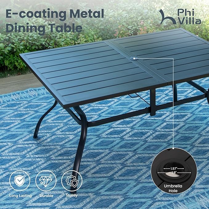 PHI VILLA 7 PCS Patio Dining Set, Outdoor Table & Chairs Set with Large Metal Table & 6 High Back Padded Outdoor Swivel Armerest Chairs, Patio Dining Furniture Set for Patio, Lawn, Garden, Porch