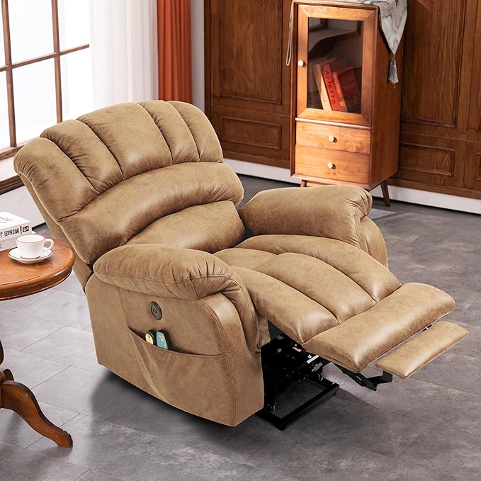 VIVIJASON Tall Man Large Power Lift Recliner Chair with Extended Footrest for Elderly, Overstuffed Wide Electric Lift Chair with Heat & Massage, 2 Remote Controls, Side Pockets & USB Ports, Sand
