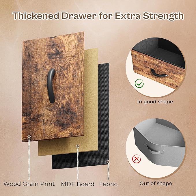 Huuger 70.9 Inch LED TV Stand Dresser with Power Outlets, USB-C Port and LED Lights, 10 Fabric Drawer Dresser for Bedroom, Long Entertainment Center for 75, 80 Inch TV, Open Shelves, Rustic Brown