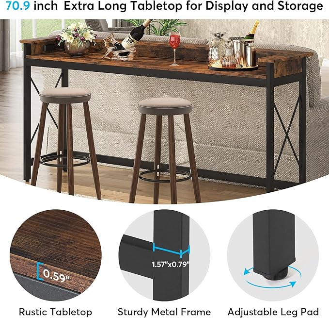 Tribesigns Sofa Table with Outlets and USB Ports, 70.9 inch Extra Long Console Table Behind Couch with Charging Station, Industrial Narrow Entryway Hallway Accent Table for Living Room