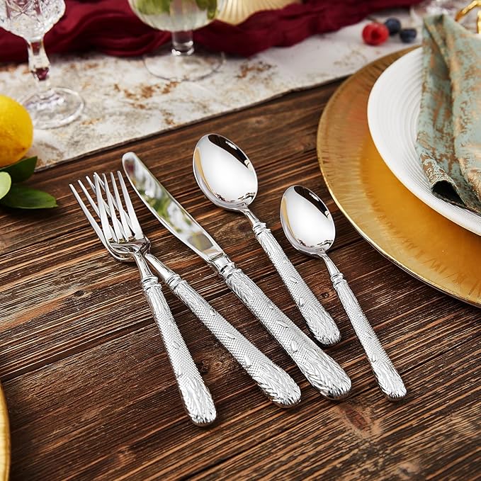 KEAWELL Premium Versailles Silverware Set, 20-Piece Flatware for 4, 18/10 Stainless Steel, Heavy-Duty, Mirror Polished, Royal Engraved Handle, For Formal Dining, Dishwasher Safe (20, Silver)