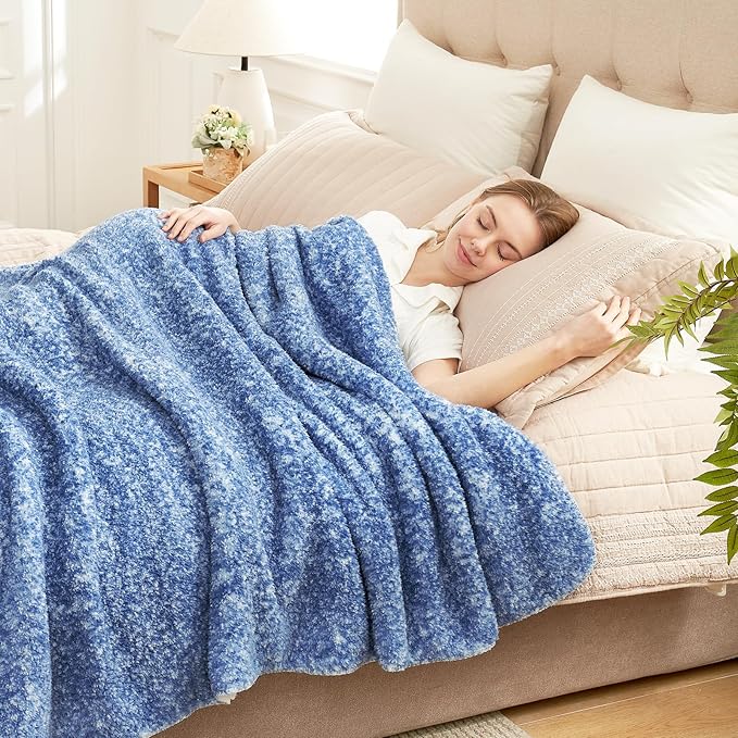 Cozy Bliss Ultra Soft Reversible Double Sherpa Sided Blanket, Fluffy Thick Warm Plush Fuzzy Blanket for Couch, Bed and Gifts (Mottled Navy Blue, 60" x 80")