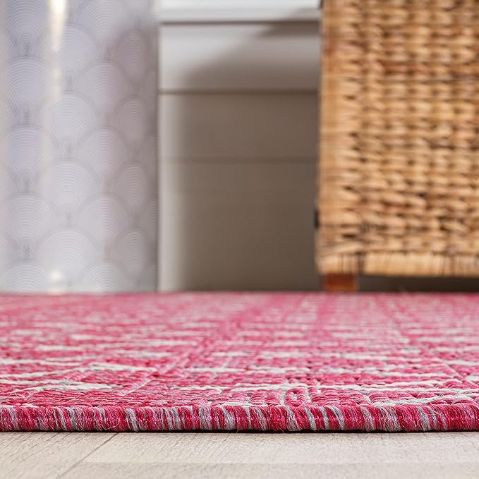 JONATHAN Y Moroccan Geometric Indoor Outdoor Area Rug 3X5 Fuchsia/Light Gray, Ourika Textured Weave for Backyard, Patio, Porch, Easy-Cleaning, High Traffic, Pet-Friendly, Non-Shedding (SMB108Q-3)