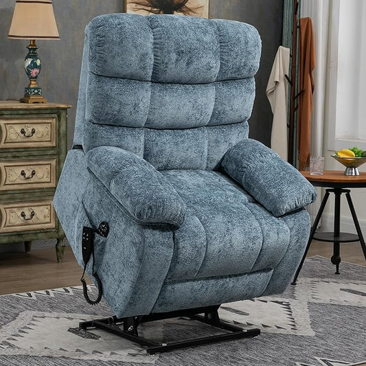 Luxlen Power Lift Recliner Chair for Elderly, Heat Massage Recliners, Dual Motor Oversized Lift Chair, Medium-Firm Electric Lift Recliners with Remote - Greyish Blue