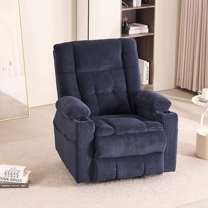 SALOHZA Power Lift Recliner Chair for Elderly with Massage and Heat for Living Room, Electric Recliner Chair for Adults with USB/Type C Port/Cup Holders, Velvet Fabric, Navy Blue