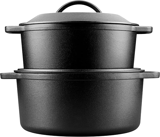Pre-Seasoned Cast Iron Dutch Oven with Lid, Round and Dual Handles, for Stovetop, Camping, Grill, Induction, Electric, Black, 3 qt