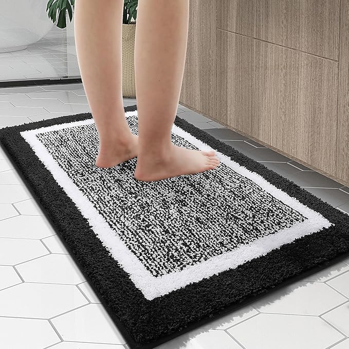 OLANLY Bathroom Rugs 47x17, Extra Soft and Absorbent Microfiber Bath Mat, Non-Slip, Machine Washable, Quick Dry Shaggy Bath Carpet, Suitable for Bathroom Floor, Tub, Shower (Runner, Black)
