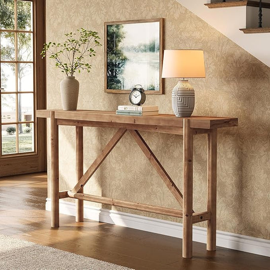 Solid Wood Console Table for Entryway, 63" Long Farmhouse Entryway Sofa Table for Living Room, Wooden Narrow Console for Hallway, Foyer, Entrance (Rustic Brown)